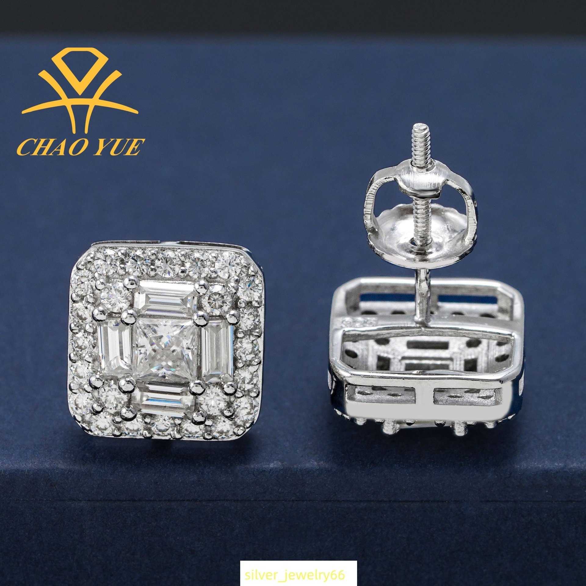 Princess Fang high-end earrings s925 silver inlaid moissanite spring and autumn mens and womens boutique earrings jewelry