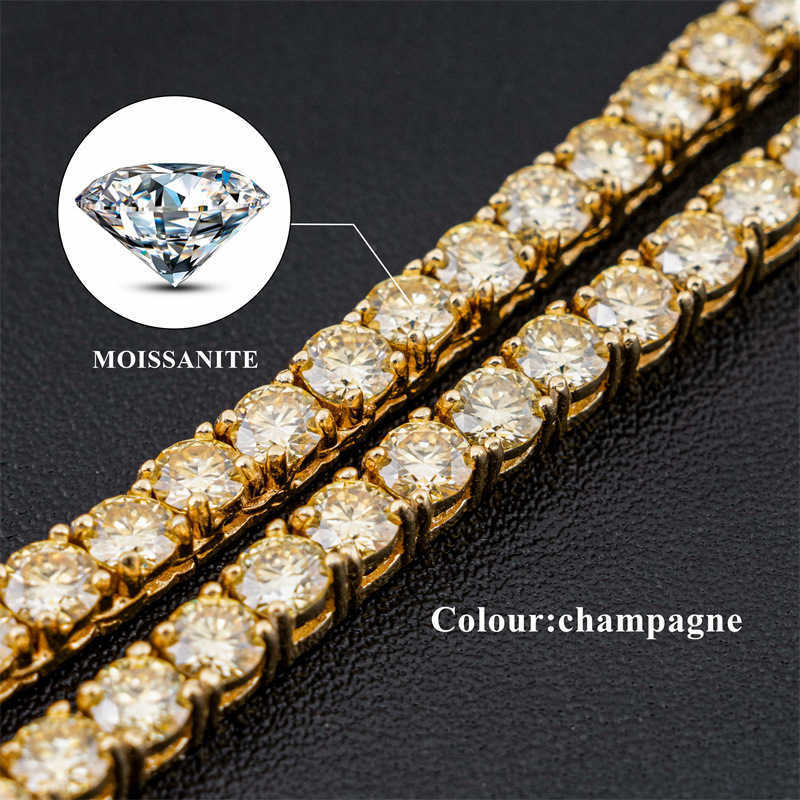 Hot selling 3-4mm 925 silver champagne colored moissani hip-hop single stone mens tennis chain HipHop accessory