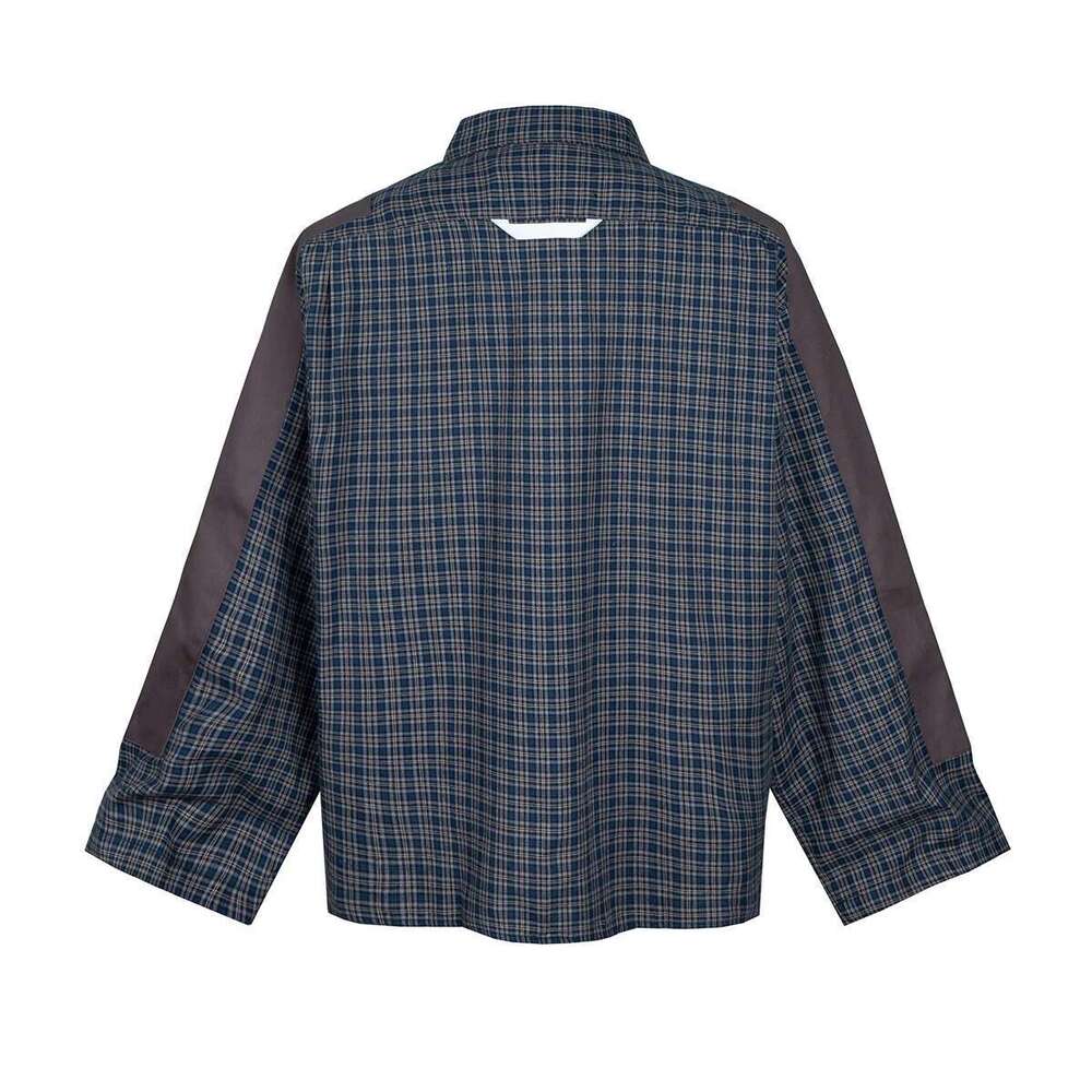 Haruku Patch Contrast Color Checkered Shirts For Men And Women Turn-Down Collar Oversized Casual Long Sleeve Fall Plaid Shirt