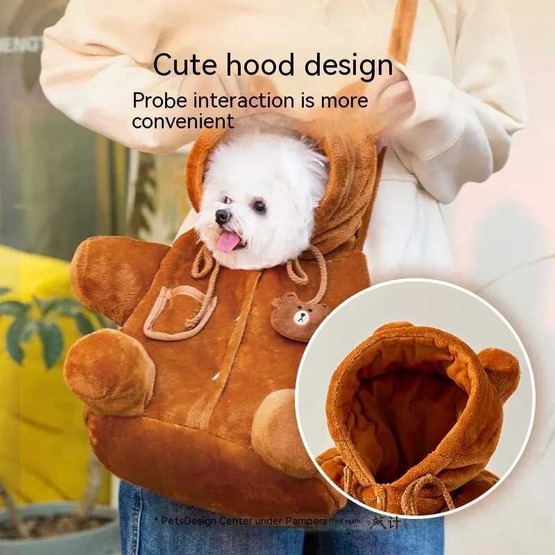 Others Dog Carrier Shoulder Bag Dog Bag Autumn and Winter Portable Outing Bag Warm Windproof Bear Cute Shoulder Bag Cat Bag Pet Crossbody Bag H250213