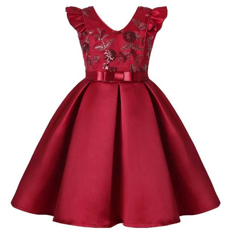Girl Flower Sequins Christmas Dress for Kids Birthday Princess Par Clothing Toddler Infant Bow Children Dress for Girl Clothes Z250214