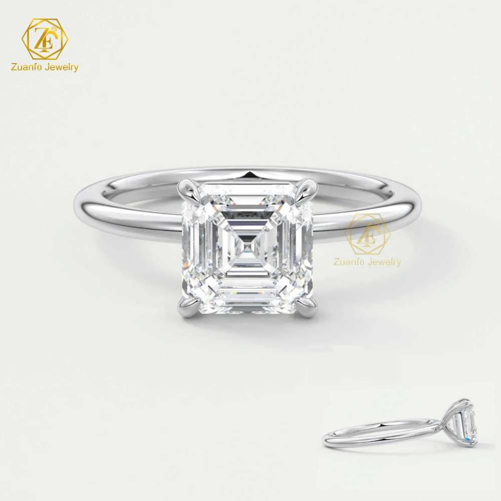 Real AU750 White Gold Lab Grown Diamond Engagement Ring Asscher Cut Lab Created Solitaire Diamond Rings Engagement Diamond Rings