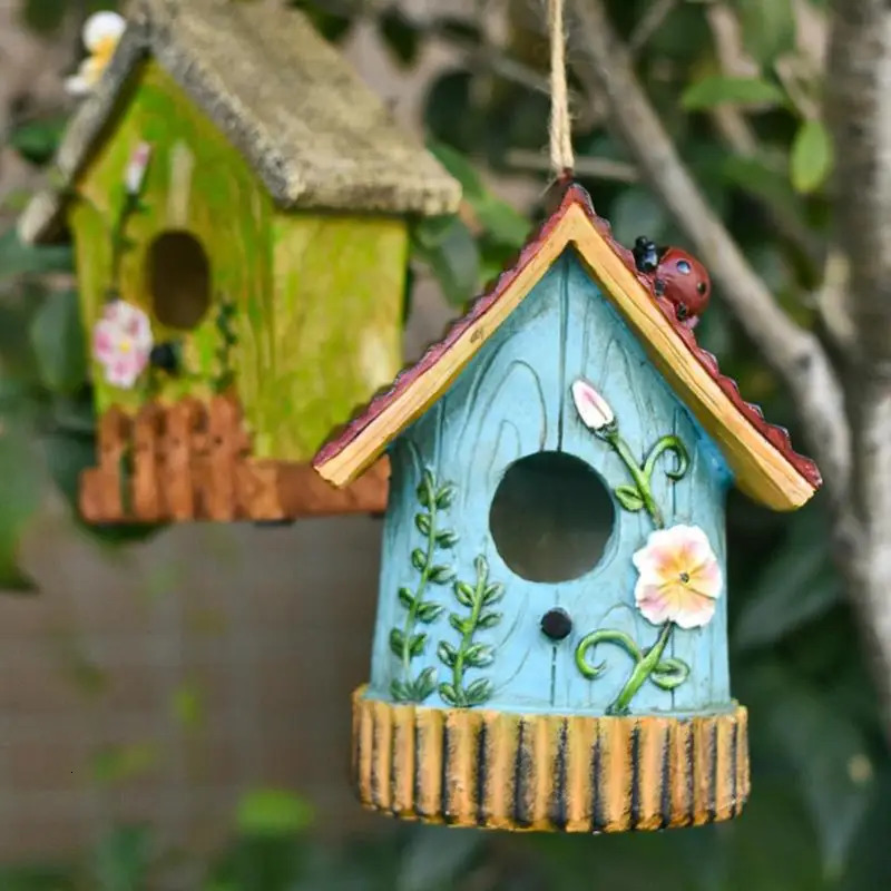 Hangable Bird Houses For Outside Hangable Resin Hand Carved Bird Nest For Outside Sturdy Multifunctional Outdoor Garden Decor 250206