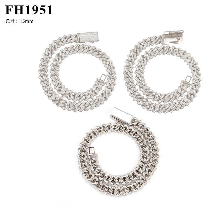 Diamond hair jewelry high-quality moissanite Cuban chain 15mm pure silver gold-plated trade special Cuban chain