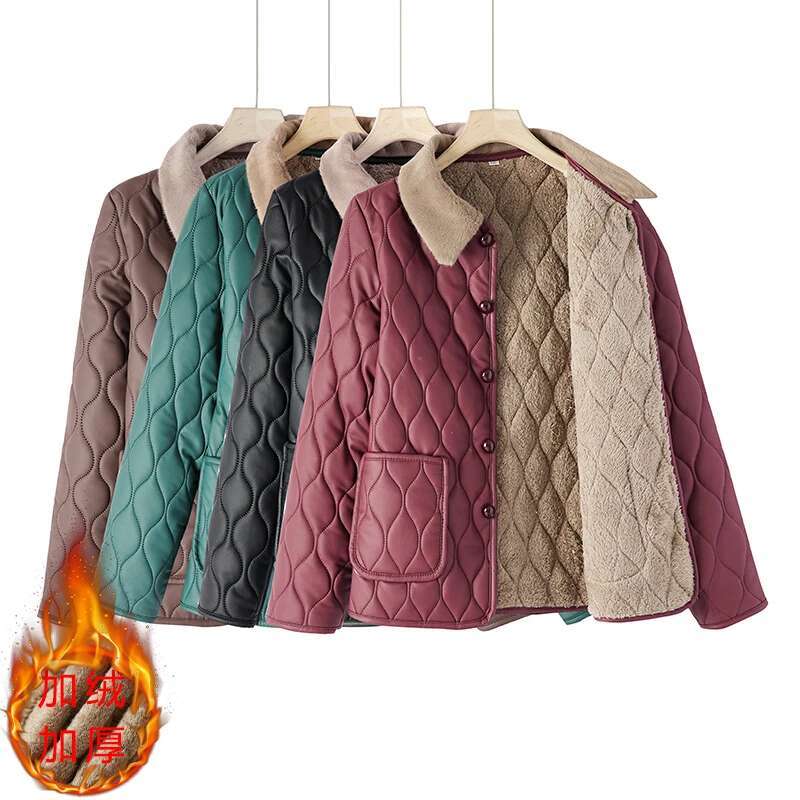 Women Lapel Jackets Winter Plus Size Cotton Thick Windproof Parka Coat Pockets Buttons Short Plush Waterproof Outerwear