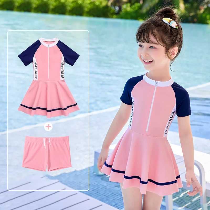 Girls UPF50+UV Protection Short Sleeve WaterProof Bathing SwimWear Kids One Piece Athletic Long Sleeve Surfing Beach Swim Skirts Z250214