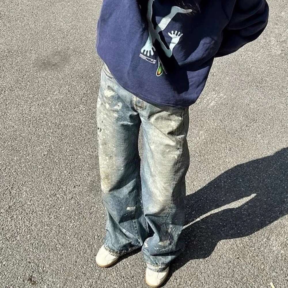 High Street 3D Digital Print Graffiti Straight Baggy Blue Jeans For Men Ropa Hombre Ripped Casual Denim Trousers Oversize Cargos