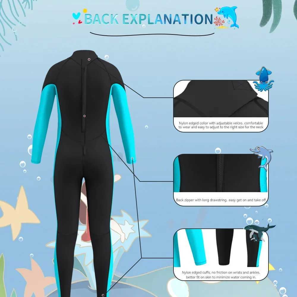 Kids Girls Boys 3mm Neoprene Wetsuit Childrens Thermal One-Piece Back Zipper For Water Sports Snorkeling Swimming Surfing Z250214