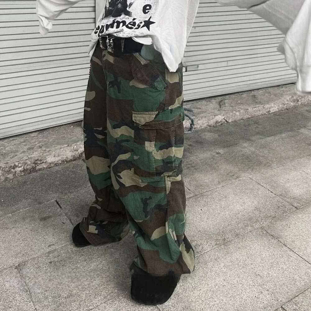 Streetwear Multi-Pockets Baggy Camouflage Cargo Pants Mens And Womens Straight Patchwork Loose Casual Overalls Oversized Jeans