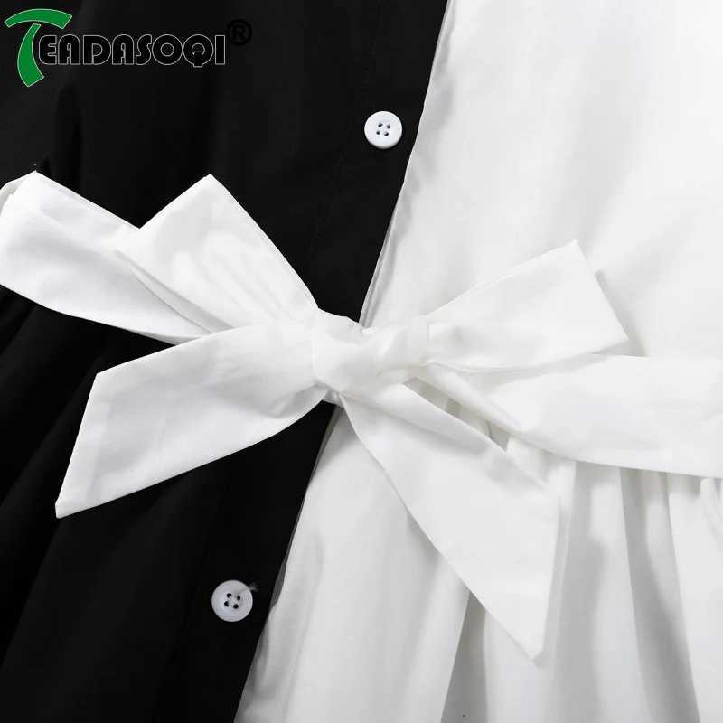 1-6Y Summer Kids Girl Lapel Shirt Dress Splicing Colors Long-sleeve Single-breasted Irregular Dresses With Belt Children Clothes Z250214
