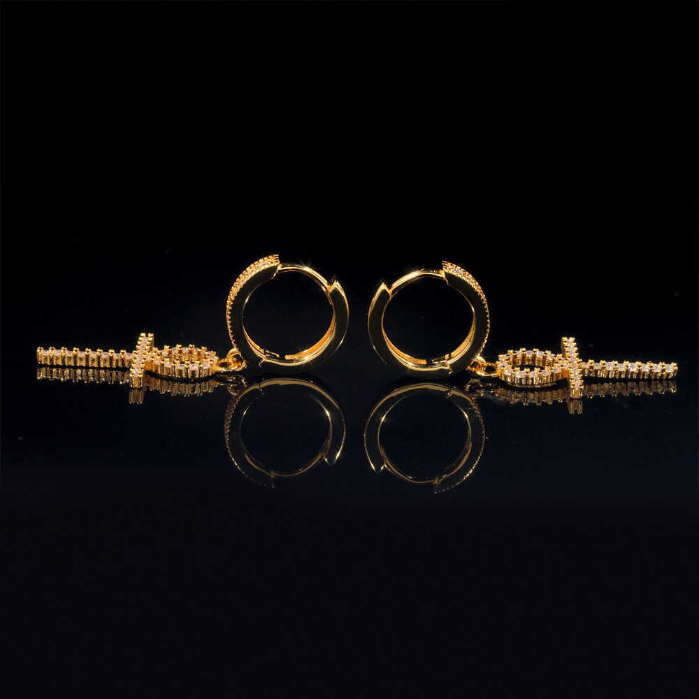 Diamond Hair Jewelry New Mens and Womens Cross Earrings S925 Set with D Color Mozambique Hip Hop Silver Earrings