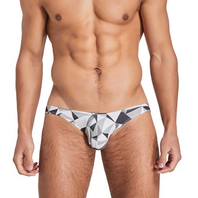 Swimwear Men Briefs Sexy Half Covered Buttocks Swimming Trunks Bathing Swim Beach Shorts Surf Beachwear Trendy Print Men Bikini W250214
