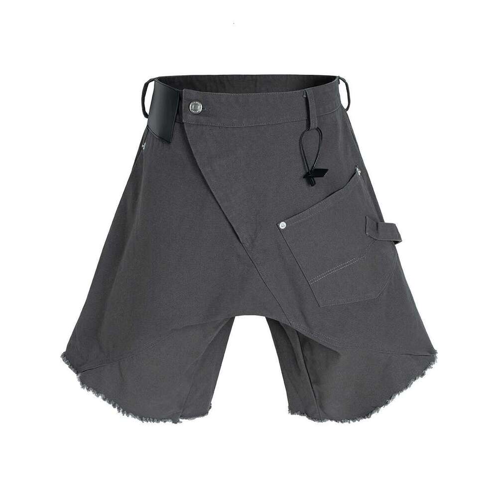 Asymmetric Cut Fringed Quarter Mens Cleanfit Wide Leg Loose Summer Shorts Streetwear Baggy Knee Length Pants