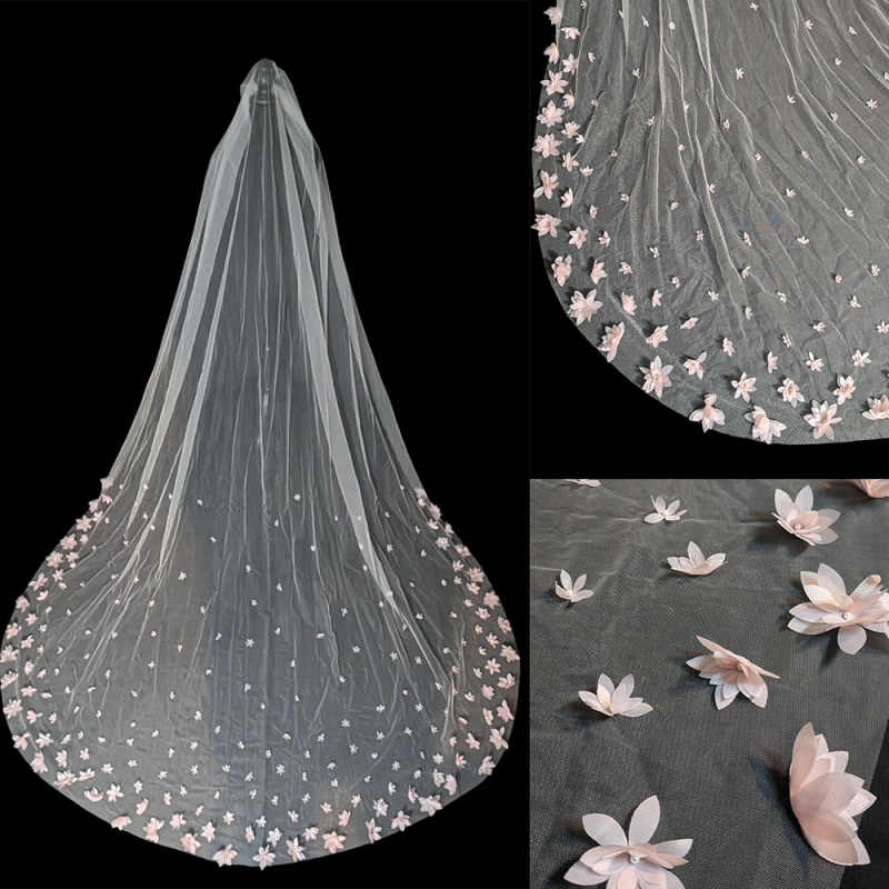 Elegant Bridal Veils Tulle With Comb Bride Wedding 3m Appliques Beaded Decoration Long Veil Hair Accessories Custom Made Custom Made