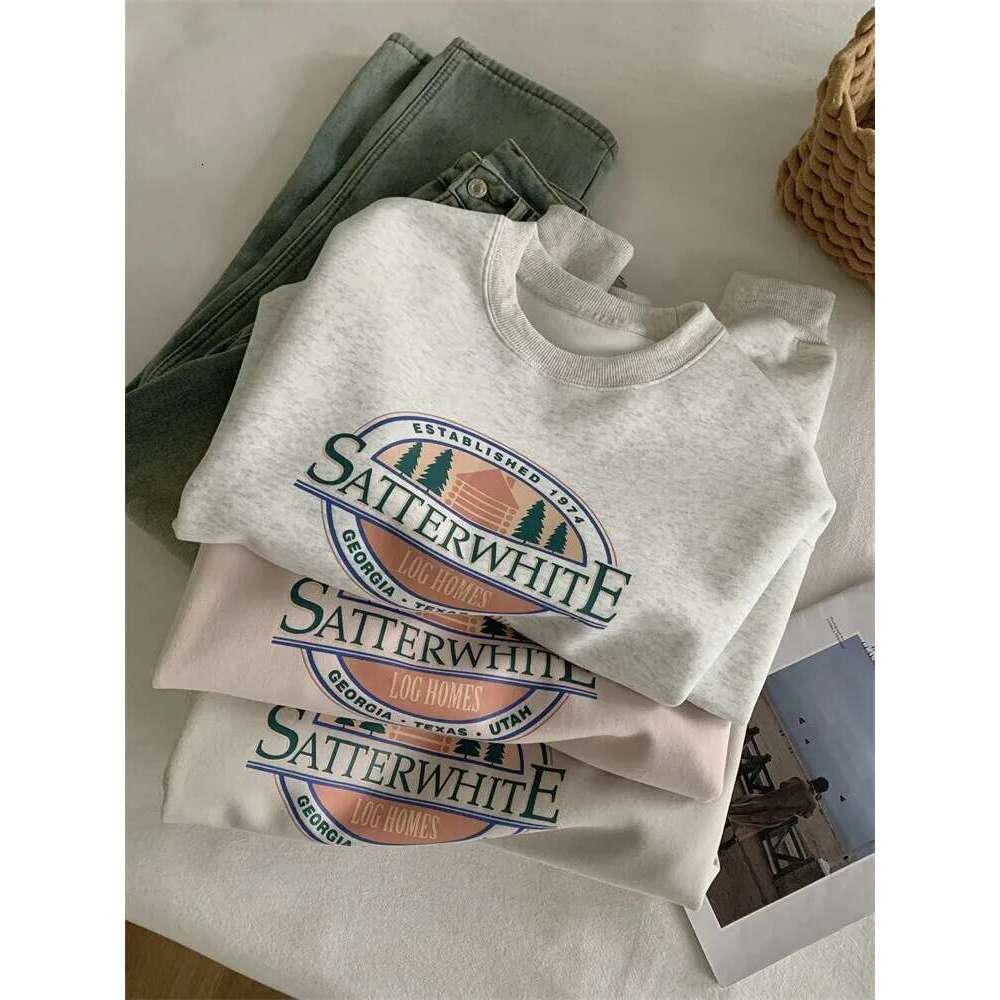 Loose Graphic Sweatshirt Korean Hoodie Women Spring 2025 Printed Round Neck Pullover