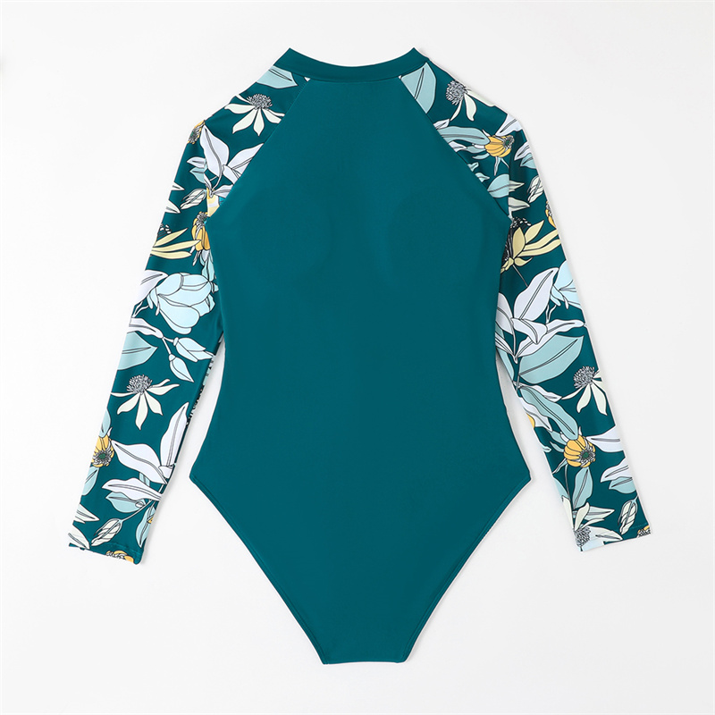 Women's One Piece Swimsuits Front Zipper Long Sleeve Rash Guard UV Protection Surfing Athletic Swimsuit Bathing Suit