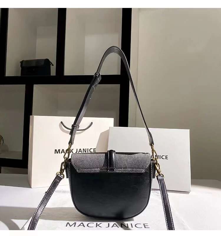 Autumn Winter Denim Textured Leather Half Moon Women's Handbag Fashion Shoulder Messenger Lady Purse Female Casual Bag