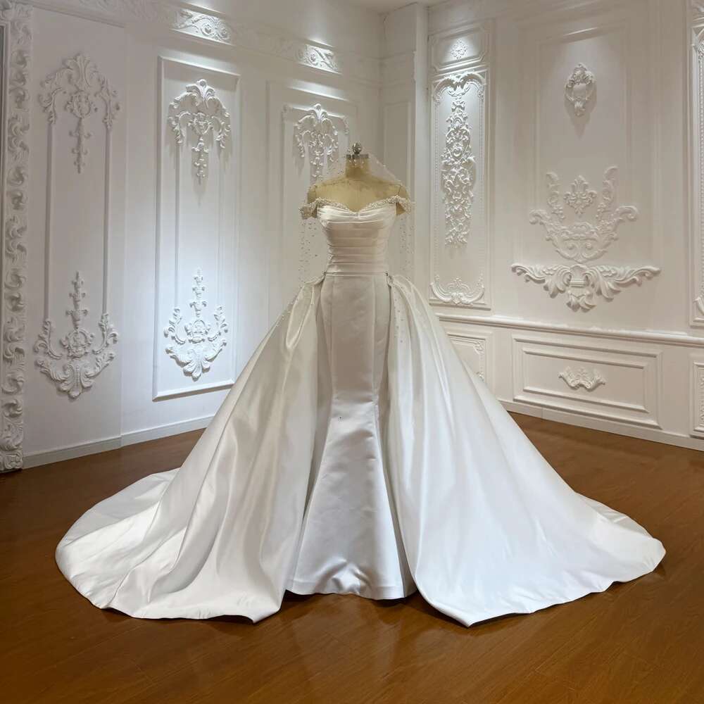 Custom Stylish Off Shoulder Mermaid Spot With Detachable Skirt Wedding Dress