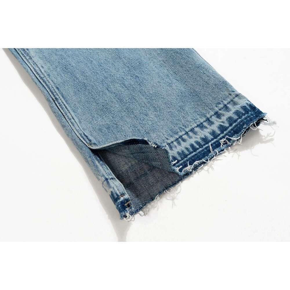 Streetwear Ropa Hombre Lighing Pattern Split Jeans For Men Washed Pocket Baggy Casual Denim Trousers Oversized Cargos