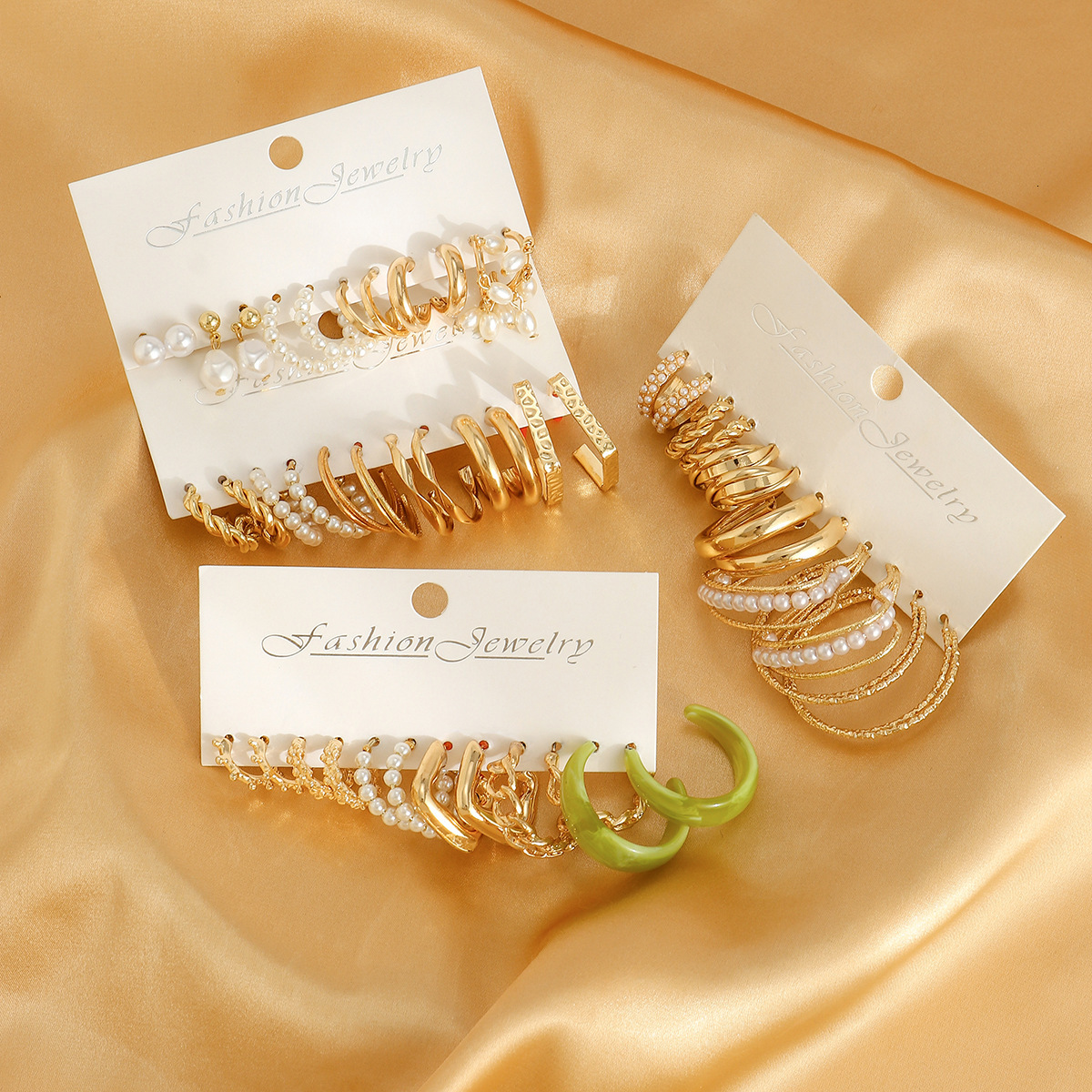 designer Jewelry imitation pearl zircon fashionable versatile metal feel set plain fashion ring earrings