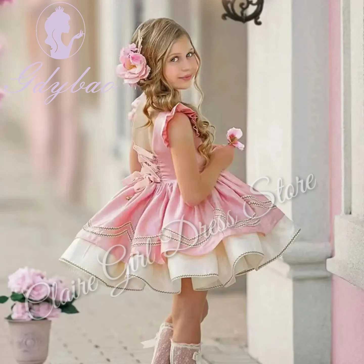 Customized Pink Flower Girl Dresses For Wedding Appliques Backless Cute Kids Birthday Par First Communion Concert Gown Z250214