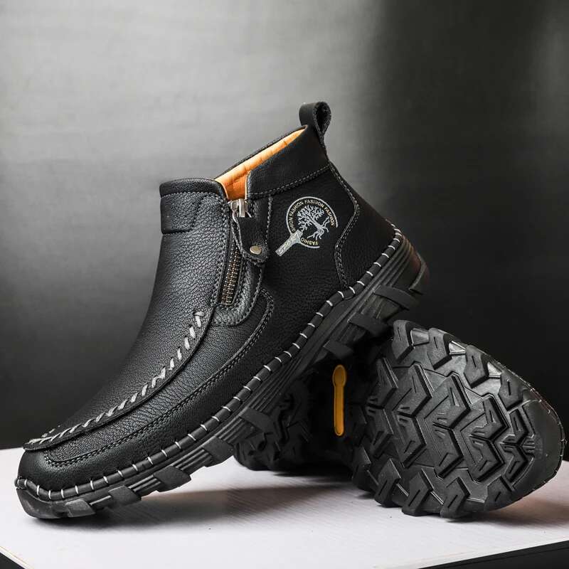 Handmade Casual Men Split Leather Keep Warm Winter Shoes Man Fashion Zipper Ankle Boots Plus Size 38-48