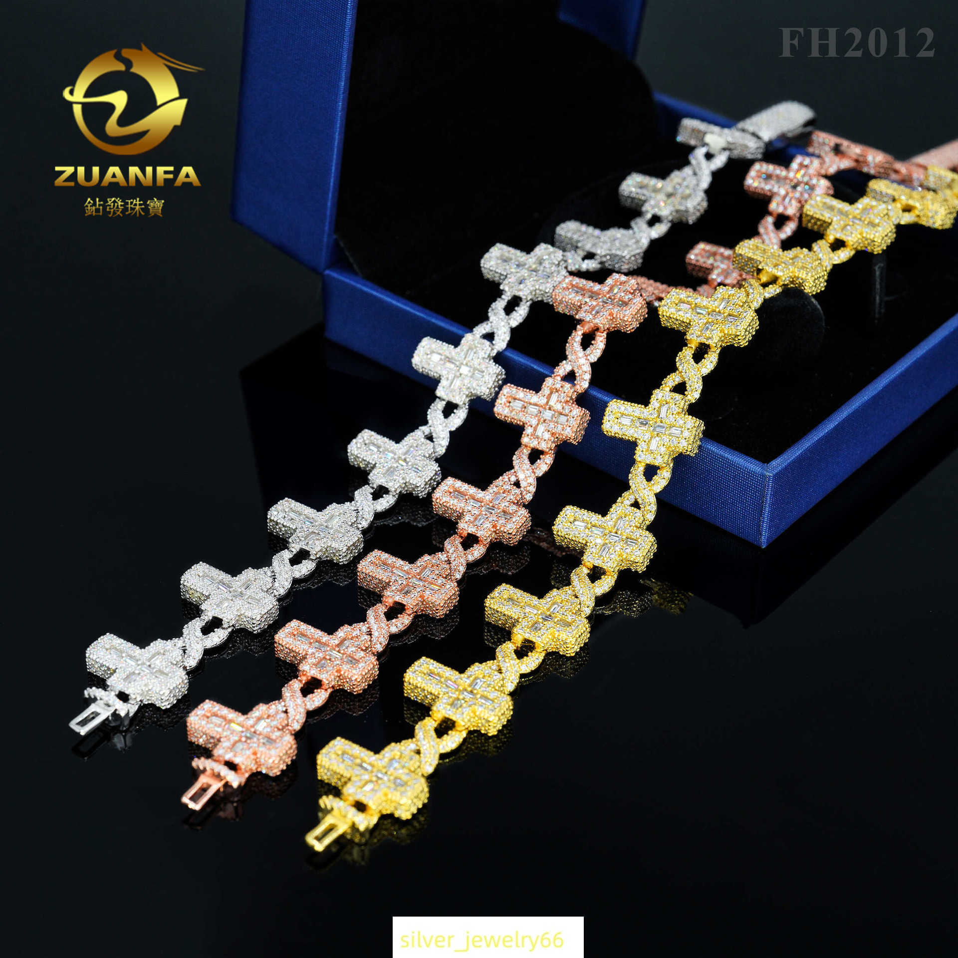 Cuban chain 15mm cross fully inlaid with moissanite Cuban chain S925 silver trendy brand accessory