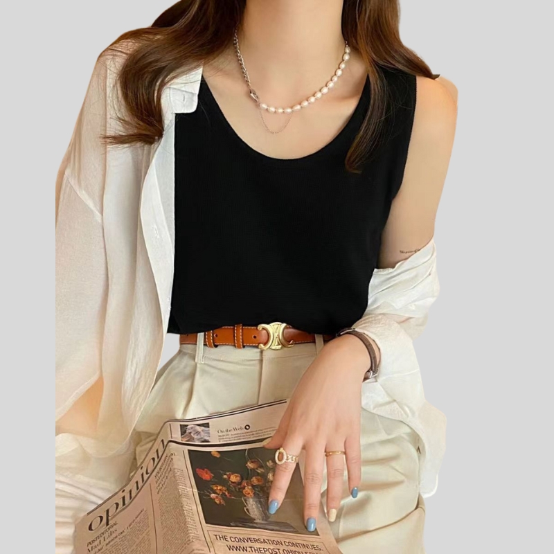 New suspender vest women's summer wear waffle loose top slim sleeveless bottoming shirt t-shirt