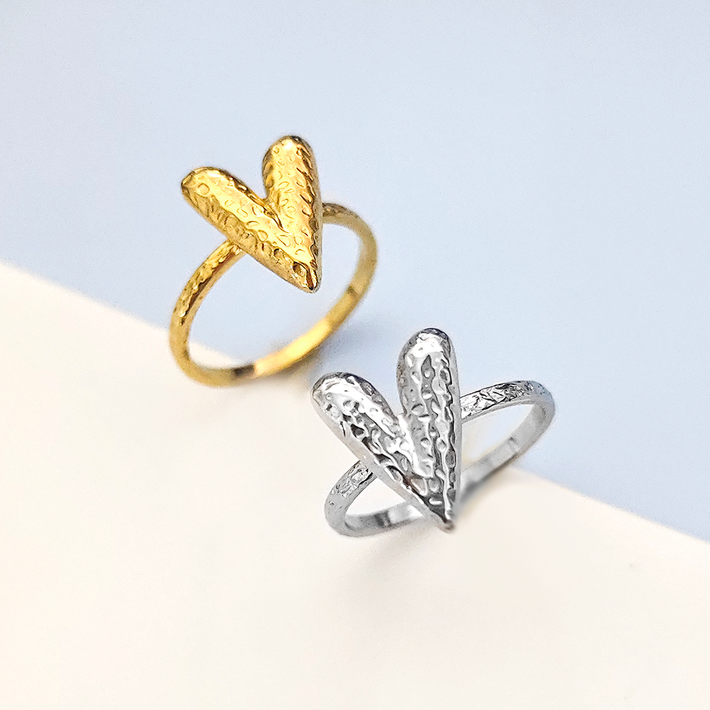 Pleated Hammered Heart Ring Stainless Steel Textured Premium Feeling Heart Ring love ring gold ring designer ring JZ000A0