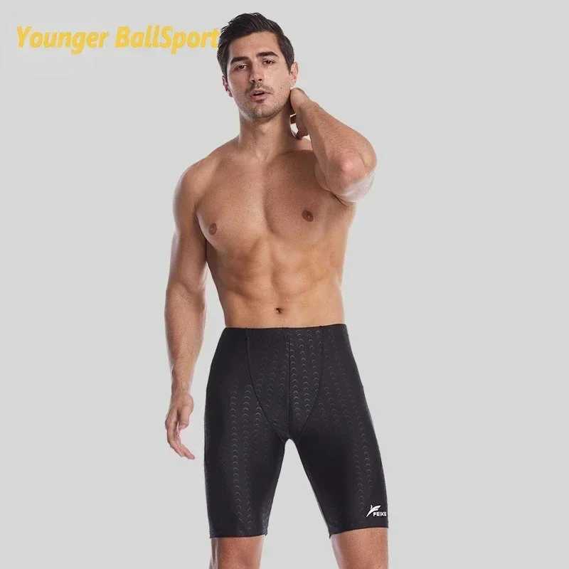 2025 Mens Beach Swimming Pool Waterproof Swimsuit Five Rod Swimming Rod Shark Skin Pattern Breathable Sports Training Swimming Shorts W250214