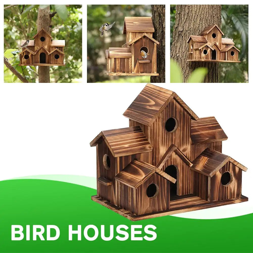 Wooden Outdoor Parrot And Hummingbird Nest Countryside Pendant Solid Wood Decoration Bird Feeder Hanging Bird House 250206