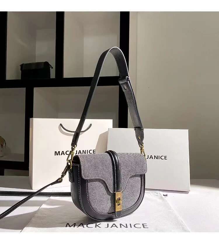 Autumn Winter Denim Textured Leather Half Moon Women's Handbag Fashion Shoulder Messenger Lady Purse Female Casual Bag