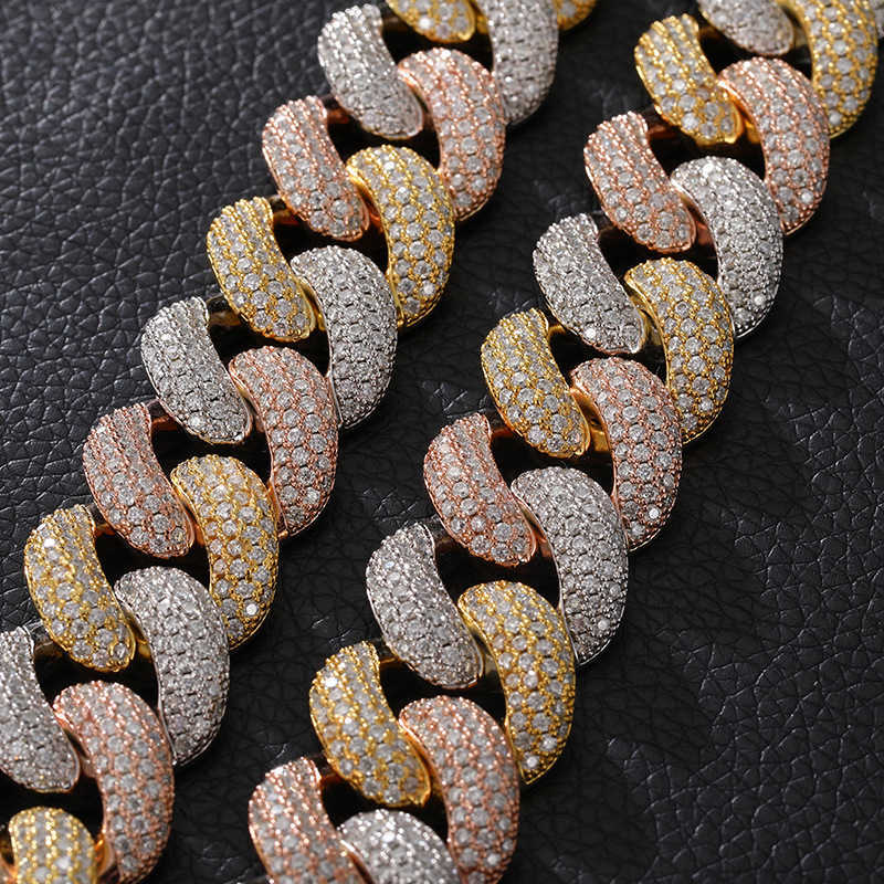 Hip hop jewelry coutureFull Iced Out 20mm Moissanite Stone Sterling Sier Cuban Link Chain Necklace