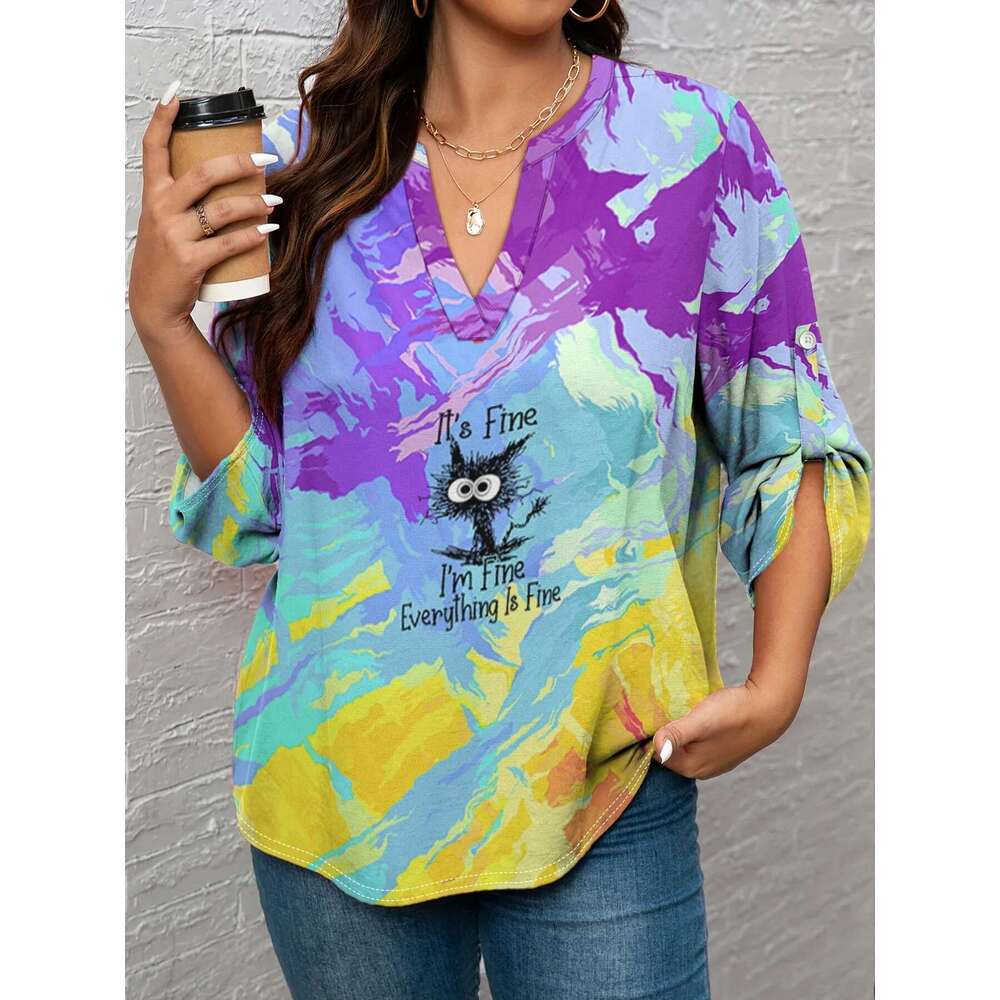 CLOOCL Fashion Women T-Shirts Plus Size Tops Funny Cats Everything Is Fine 3D Printed Long Sleeve Shirts Ladies Female Clothing