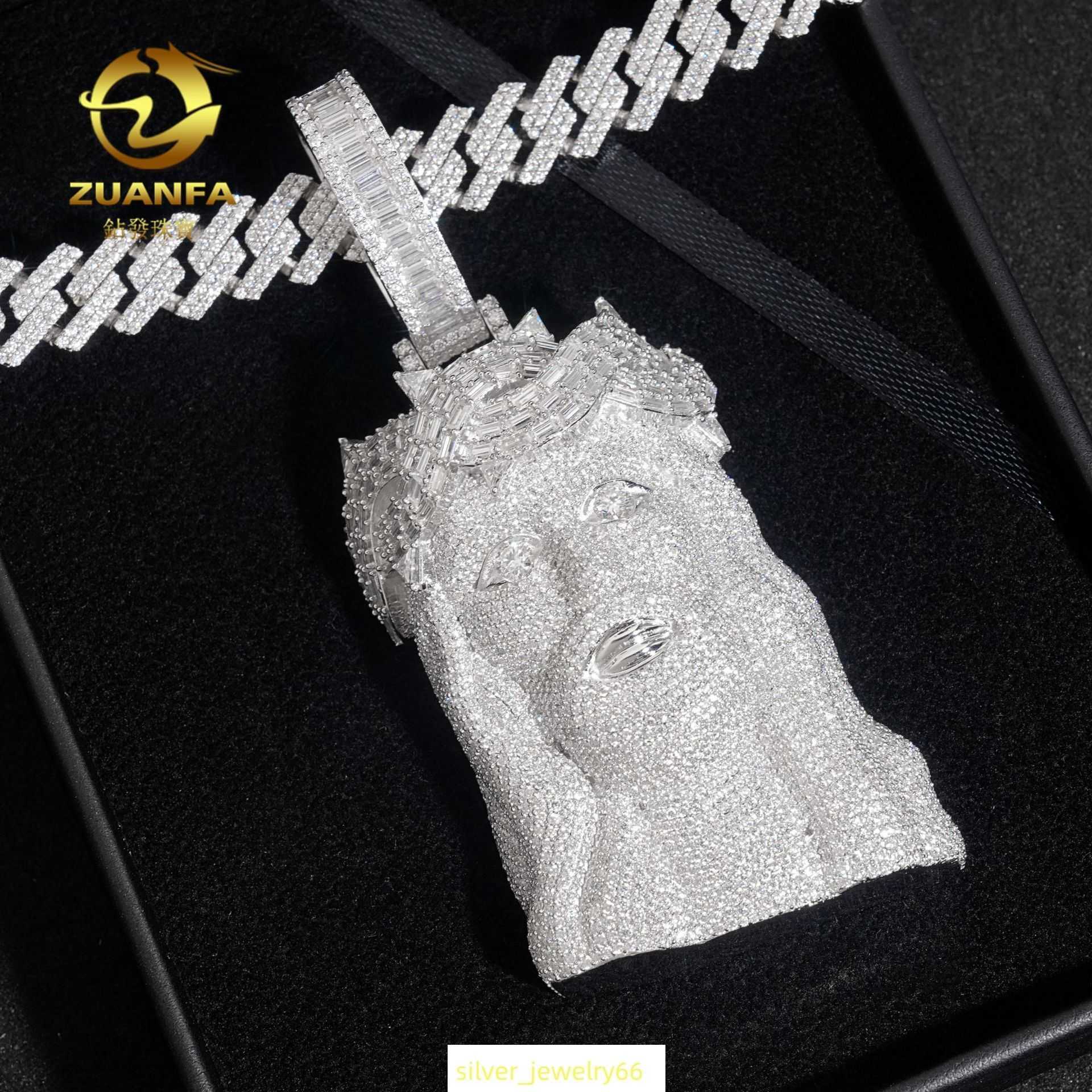 Diamond Hair Jewelry New Hip Hop Jesus Head Pendant 925 Silver with Moissanite Can Wear 10mm Cuban Chain