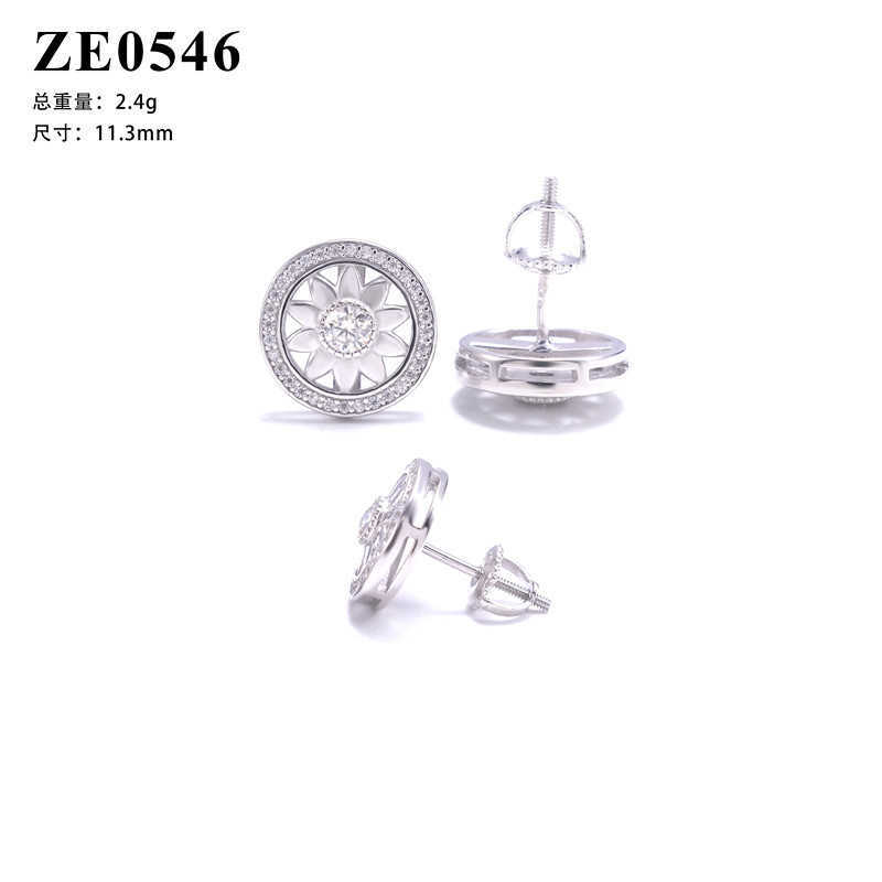 ZUANFA new mens and womens earrings S925 silver inlaid moissani hip-hop round earrings
