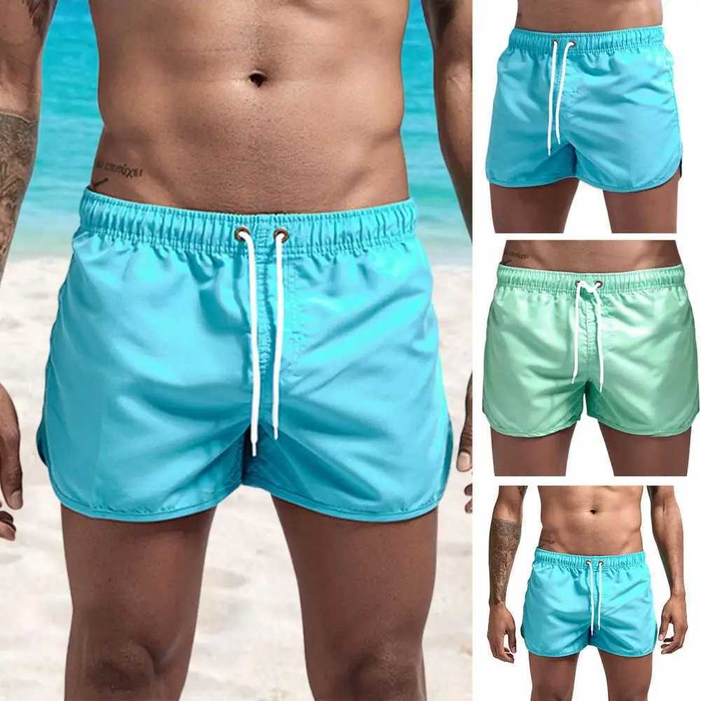 Men Shorts Pure Colors Soft Fabric Drawstring Swimming Pants Elastic Waist Loose Type Men Trunks Beachwear Beach Clothing W250214