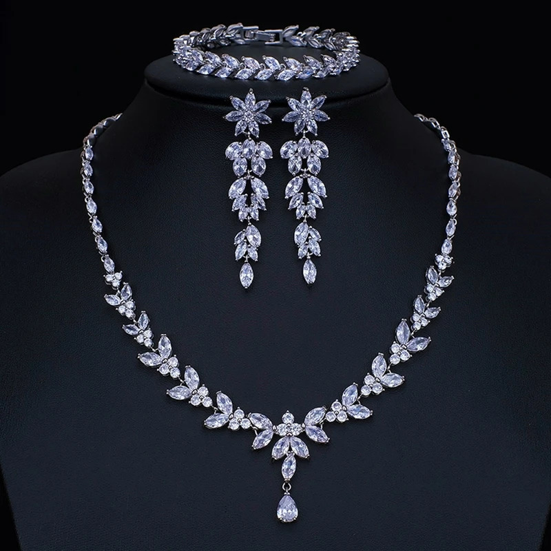 Quick view Wish list Brilliant Cubic Zirconia Necklace Set Earrings Rings Women CZ Light Drop Bridal Wedding Jewelry Sets 250213 Z260313