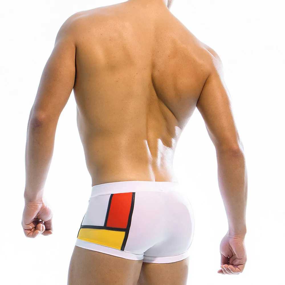Mens Swimming Trunks Swimwear Black/White Drawstring Nylon Beach Shorts Multicolor Patchwork 2022 Sexy Swimming Pool SwimsuitT250213
