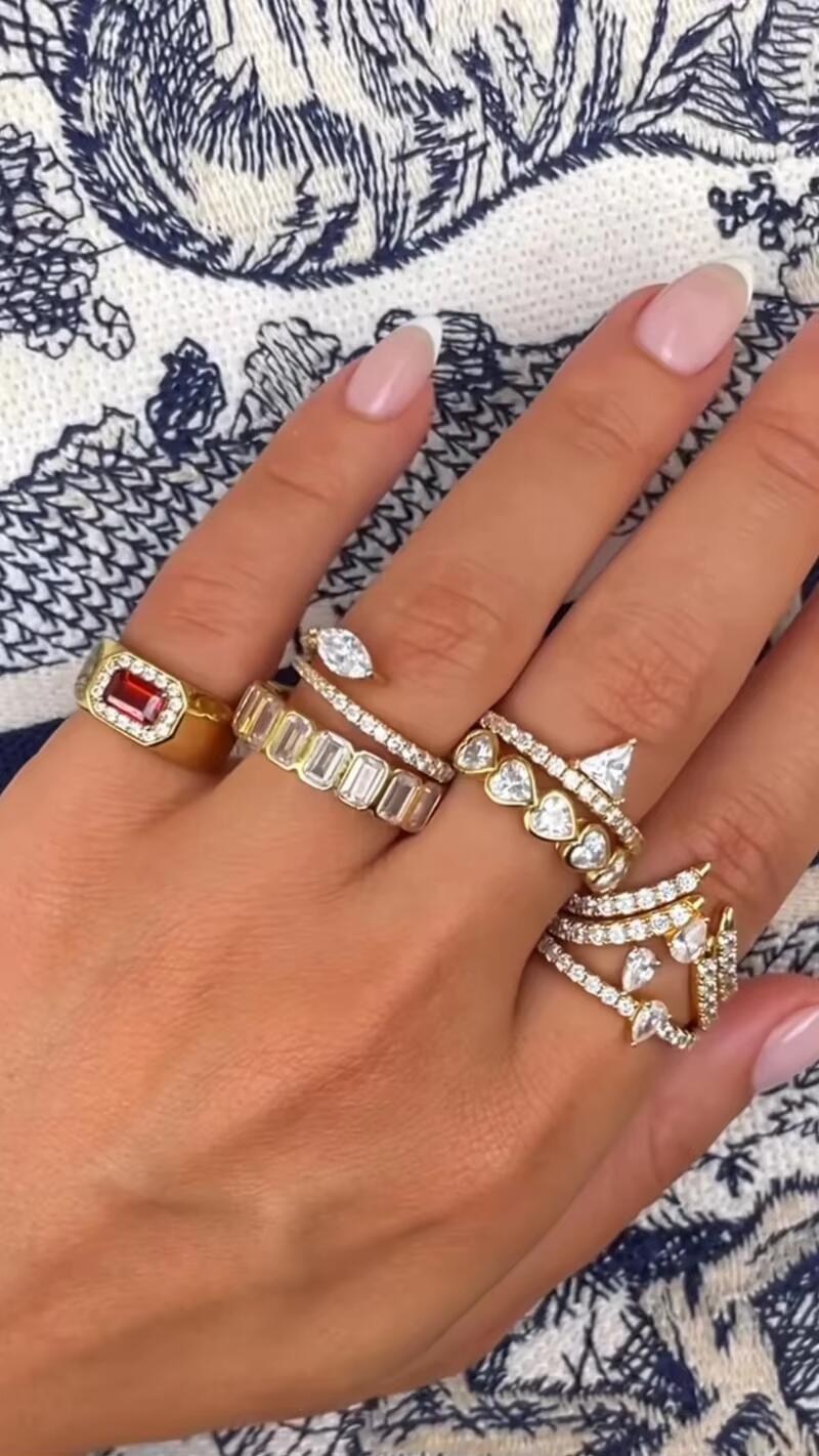 sdzstone 2025 New HOT sale Wholesale Gold Color Fashion Jewelry 5A Cubic Zirconia Geometric CZ Simple Women Stacking Finger Rings