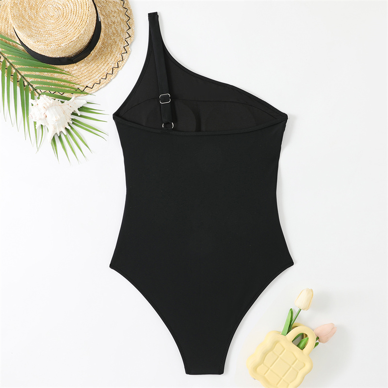 Women's Sexy One Piece Bathing Suits One Shoulder Swimsuits Slimming Mesh Swimwear Summer Classic Slimming Backless One Piece Swimsuit