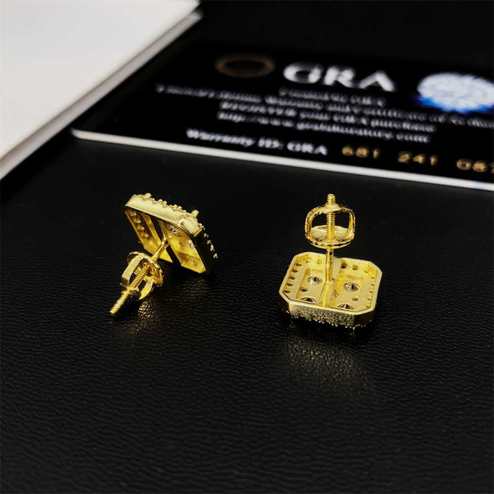 2024 summer new 1.5ct hip-hop vvs fat square 925 silver inlaid 3mm moissanite earrings