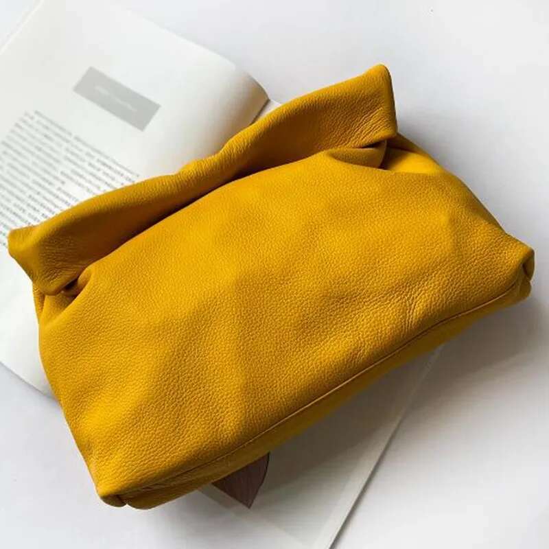 Genuine Leather Design Handbags New Clutch Bag Evening Phone Pocket Women's High Quality Yellow bag