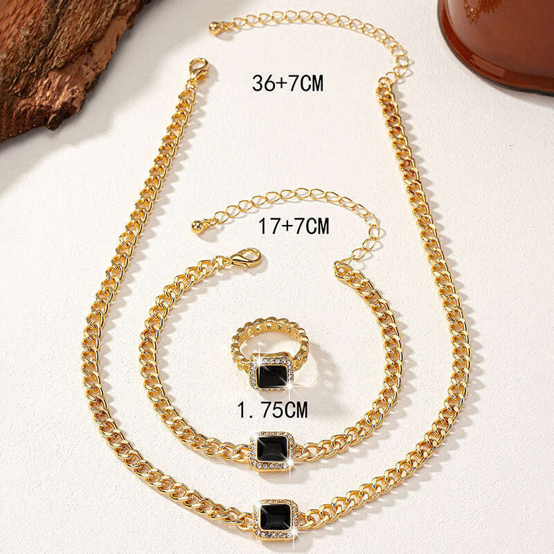 A necklace, bracelet, a dia inlaid enamel ring, geometric girl