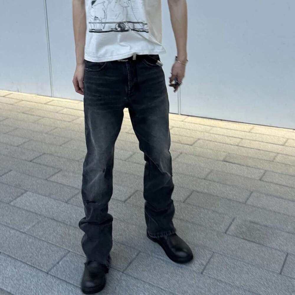 High Street Washed Gray Black Hole Baggy Jeans Mens And Women Straight Ripped Frayed Casual Denim Trousers Oversized Cargos