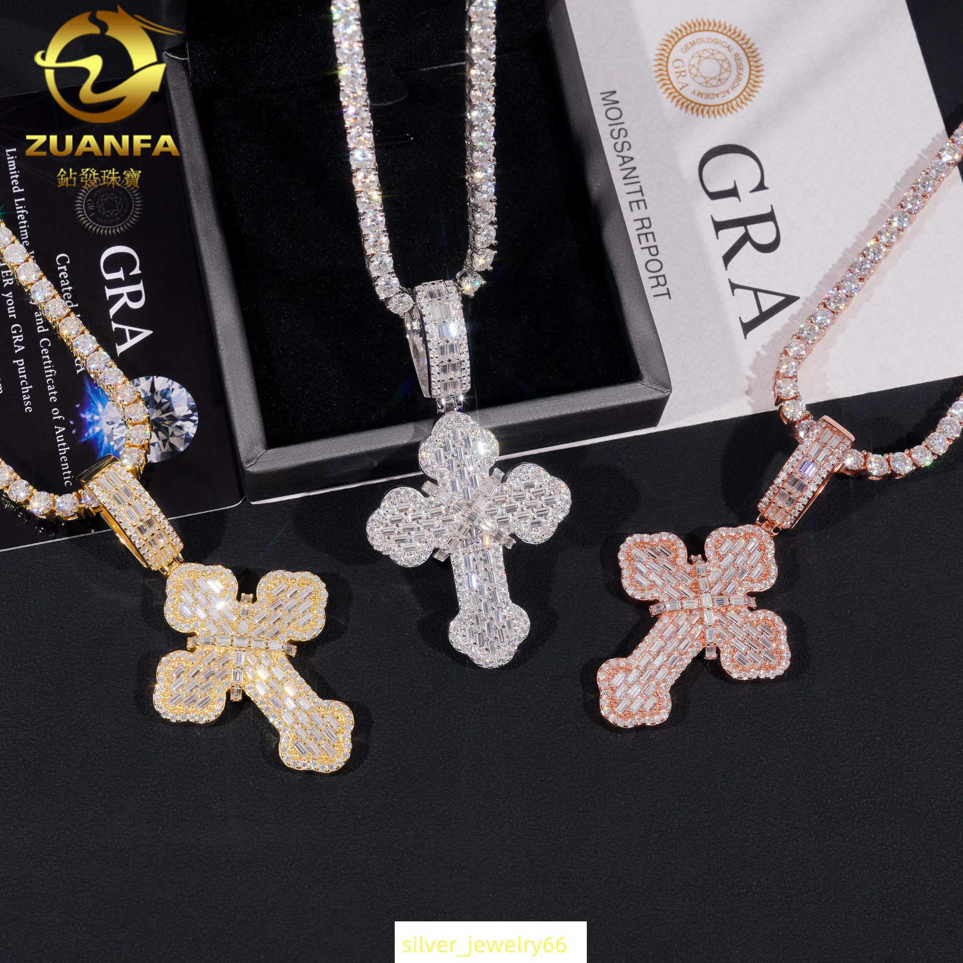 ZUANFA New S925 Silver Moissanite Cross Pendant Hip Hop Trend Personalized Pendant