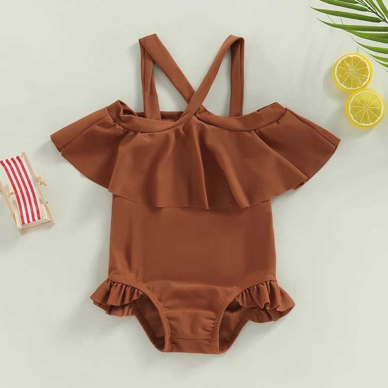Yiiciovy Toddler Baby Girls Ruffles Swimsuit Lovely Little Kids Swimwear Beachwear Cute Off Shoulder Sleeveless Bathing Suit Z250214