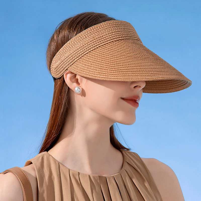 Summer Simple Women Sun Hat Anti Uv Female Outdoor Visor Cap Hand Made Straw Cap Casual Shade Hats Empty Top Beach Sunhat Lady Y250213