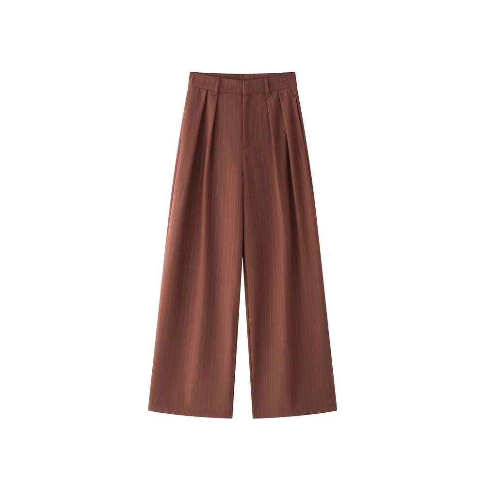 Women's Striped Wide Leg Suit Fall Double Pleated Trousers Smooth Drape Loose Pant