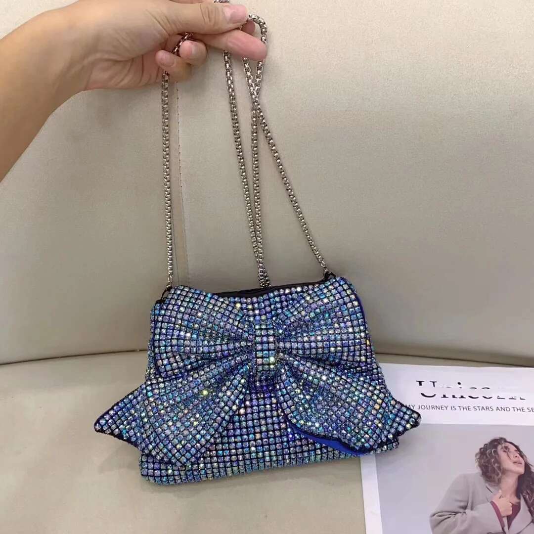 Glitter Bow Knot Women's Handbag Crystal Shiny Rhies Dia Evening Wedding Party Clutch Purse Shoulder Bag